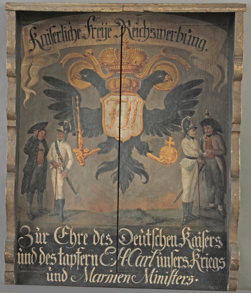 Schild für ein Werbelokal der österreichischen Armee, süddeutsch 1801-1809, Inv.-Nr. L 6804 (Leihgabe des Bayerischen Nationalmuseums in München) © Bayerisches Armeemuseum